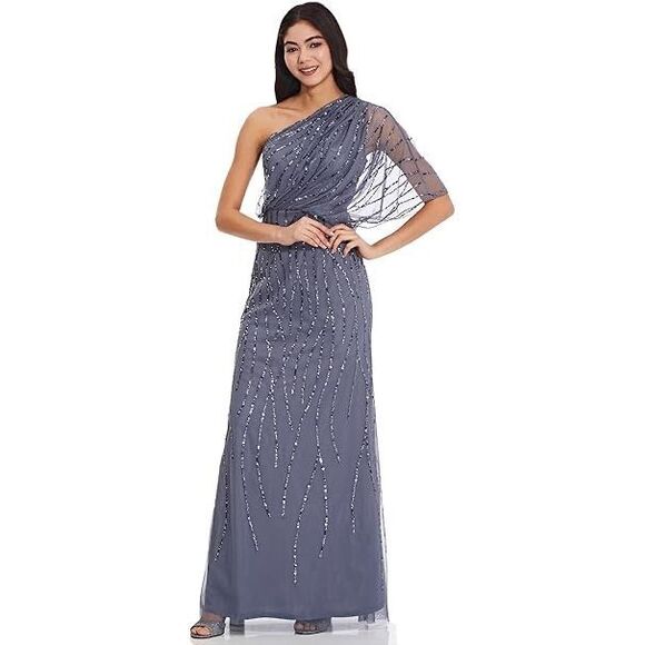 Adrianna Papell Sequined One-Shoulder Gown - Picture 14 of 14